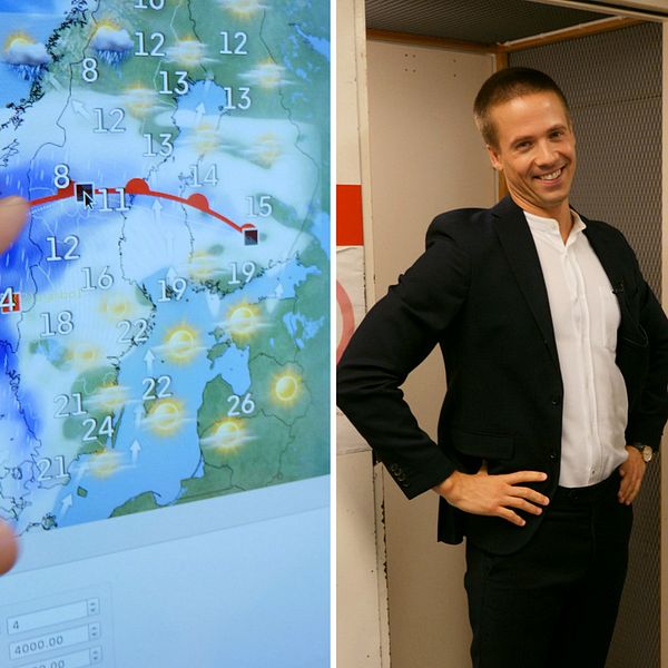 SVT:s meteorolog Nils Holmqvist och reporter Torbjörn Averås Skorup.