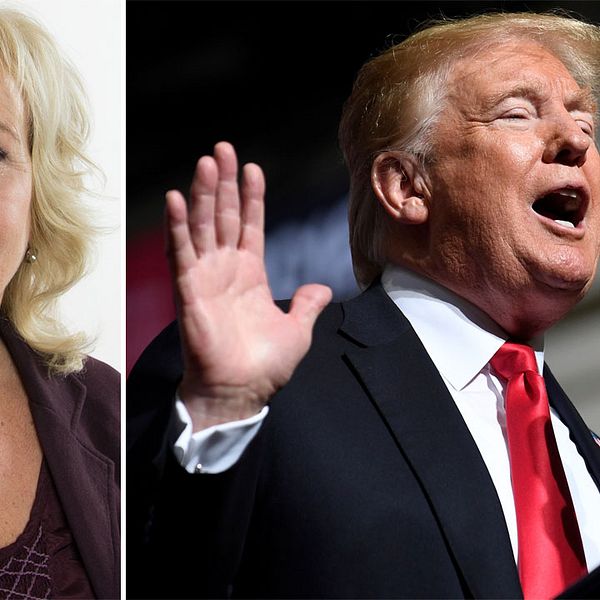 SVT:s utrikeskommentator Erika Bjerström och Donald Trump.