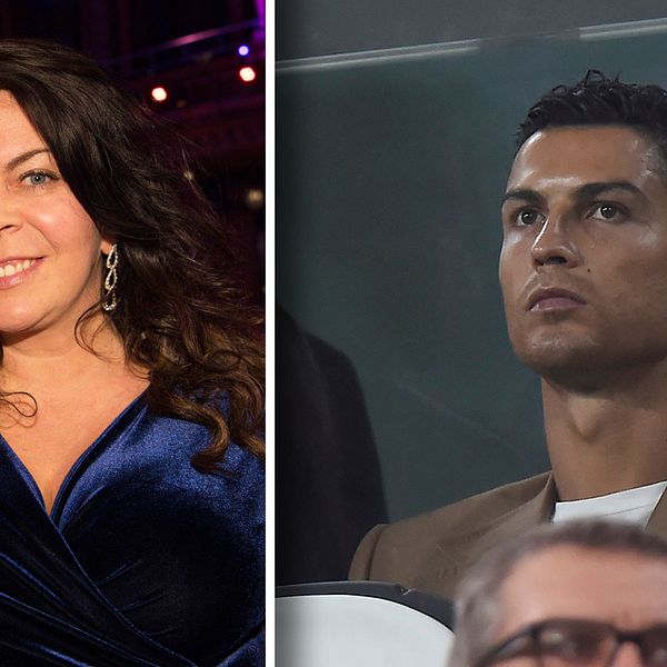 SVT:s utrikesreporter i Italien Jennifer Wegerup och världsstjärnan Cristiano Ronaldo.