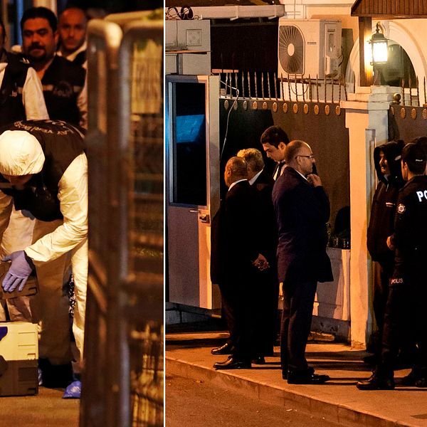 Under tisdagskvällen ska polisen genomsöka den saudiska konsulns hem i Istanbul (t.h). Det efter att bevis hittats under inspektionen på konsulatet på måndagskvällen (t.v).