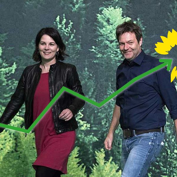 Det går uppåt för De Gröna i Tyskland och de två nya partiledarna, Annalena Berbock och Robert Habeck.