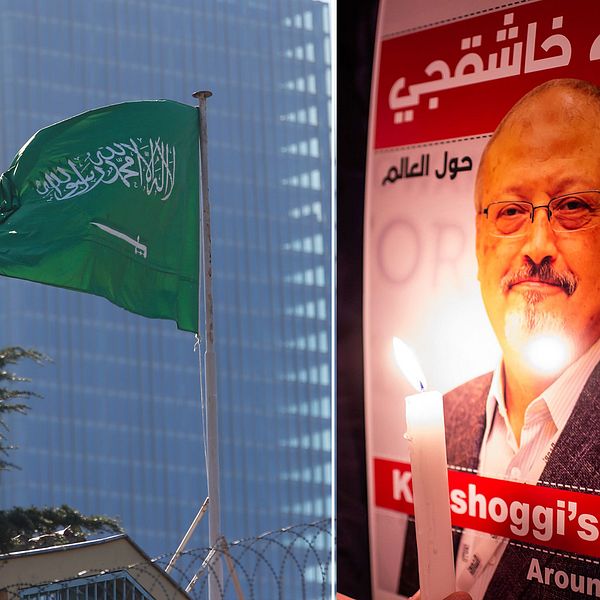 Saudiska konsulatet i Istanbul och en affisch med Khashoggis ansikte