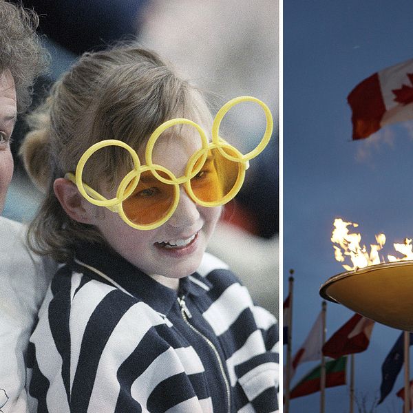 Kanada en klassisk nation i vinter-OS-sammanhang: Till vänster ett minne från åskådare i hockeyarenan Saddledome i Calgary 1988, till höger den olympiska elden senast det begav sig i landet – 2010 i Vancouver