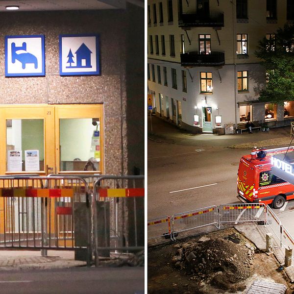 Polisen på plats vid vandrarhemmet i centrala Göteborg under torsdagskvällen