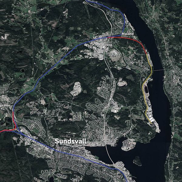 karta över järnvägsprojekten i Sundsvall