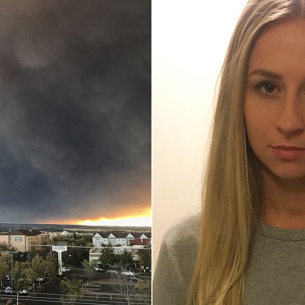 21-åriga Sofia Hansson från Lund pluggar i Chico i Kalifornien. I torsdags lämnade hon staden på grund av rädsla för att branden som sprider sig dit från staden Paradiso.