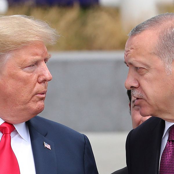 USA:s president Donald Trump och Turkiets president Recep Tayyip Erdogan. Arkivbild från i somras.