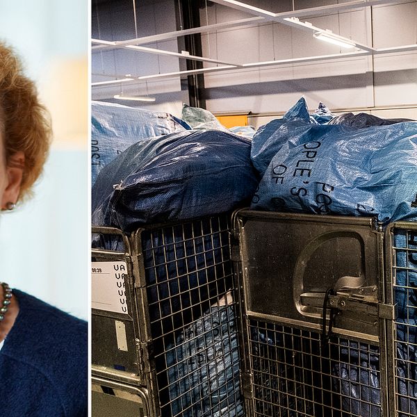Postnords Sverige-vd Annemarie Gardshol och Postnords terminal på Arlanda i december 2017.