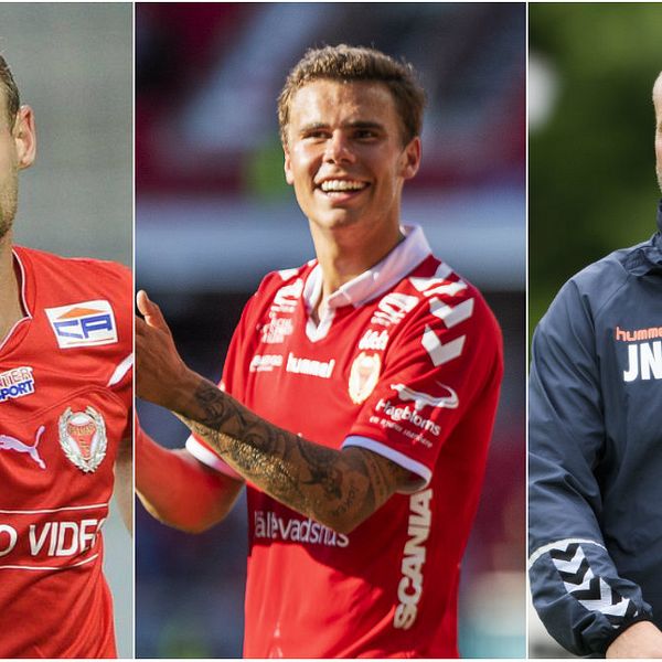 Förre Kalmarspelaren Tobias Carlsson, nuvarande spelaren Herman Hallberg och akademichefen Jens Nilsson.