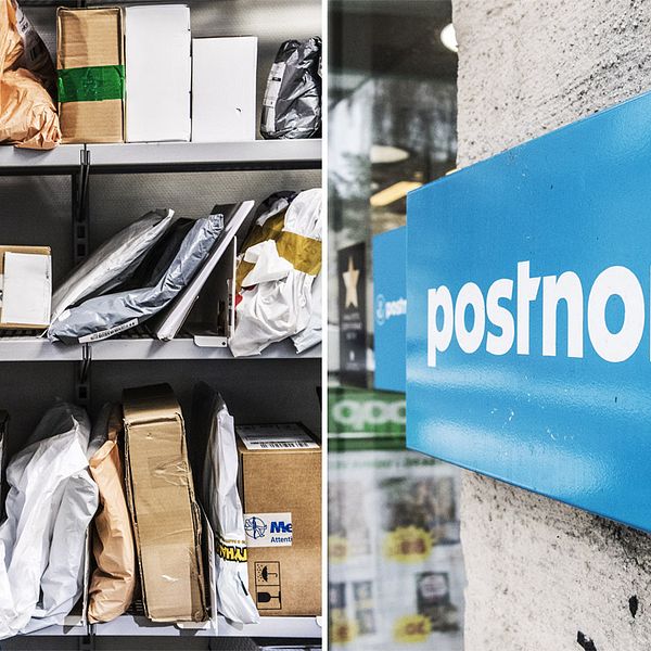 Bilder på paket och en Postnord-logotyp.