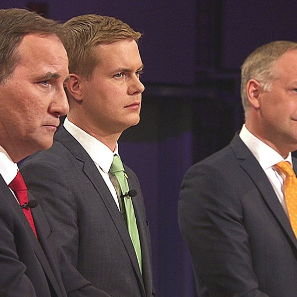 Stefan Löfven, Gustav Fridolin, Jonas Sjöstedt i Agendas partiledardebatt.