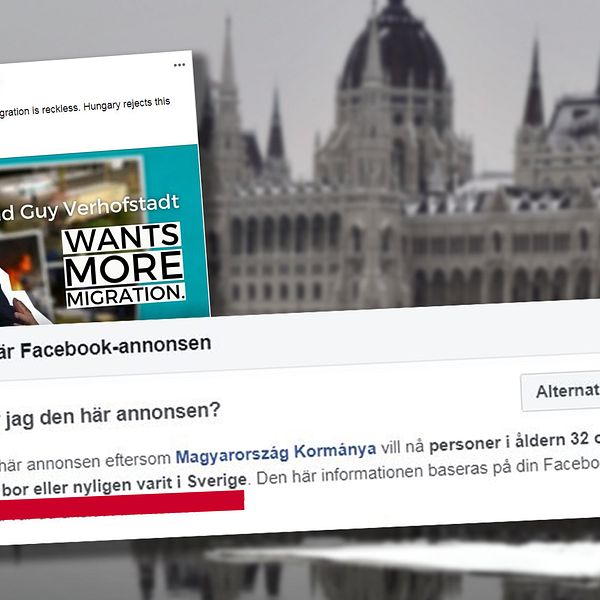 Ungerns parlament, och en Facebookpost.