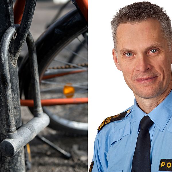 Dubbelbild: Cykelställ/Cykellås och porträttbild på Stefan Yngstrand