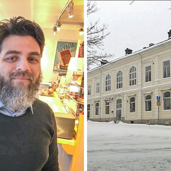 Sergio Manzanares (S) och huset som fastighetsbolaget äger i Hudiksvall.