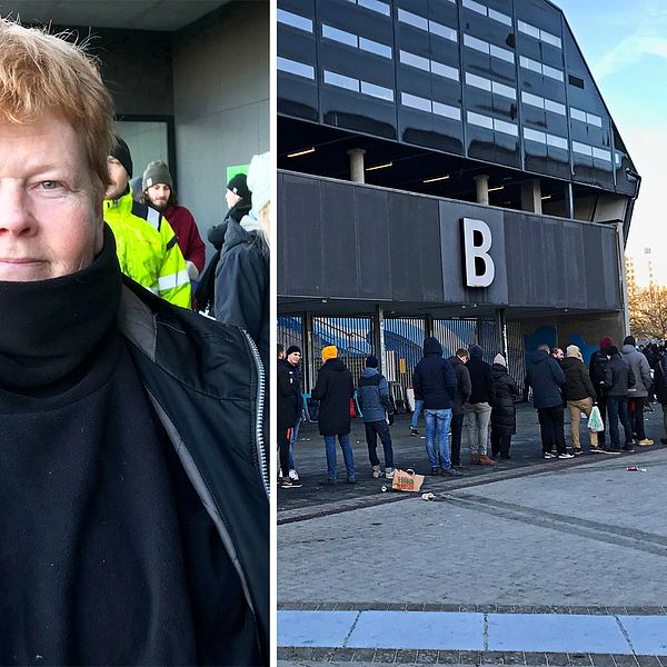 Ann-Marie Hansson står i kö för att köpa biljetter på Malmö Nya Stadion.