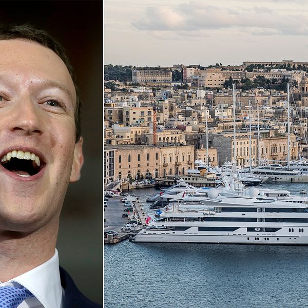 De rika blir allt rikare, enligt Oxfams rapport. Mark Zuckerberg (t.v) är en av världens rikaste. Till höger är lyxjakter på rad i hamnen i Valetta på Malta.