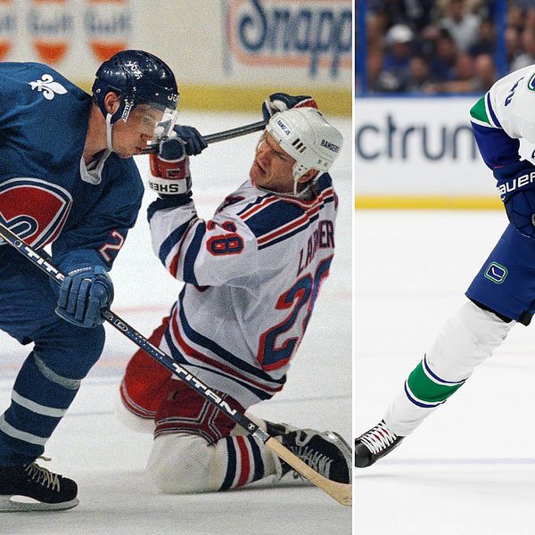 Peter Forsberg i en match 1995 och Elias Pettersson 2018