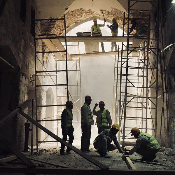 Återuppbyggnadsarbete i gamla Aleppo.