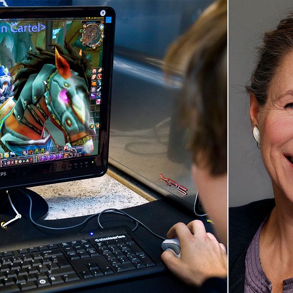 Till vänster: en pojke som spelar ”World of Warcraft” (WoW), arkivbild. Till höger: NRK-reportern Vicky Shaubert.