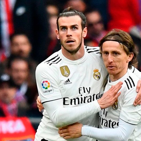 Gareth Bale och Luka Modric firar efter 3-1-målet.