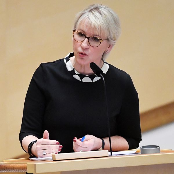 Utrikesminister Margot Wallström (S) under den utrikespolitiska debatten i riksdagen.