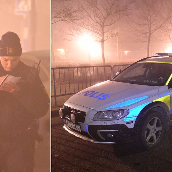 Polisen förhör ungdomarna på plats efter rånet. Rånarna tog deras mobiltelefoner men även jackor och i något fall även minst en tröja och en mössa, enligt SVT:s reporter på platsen.