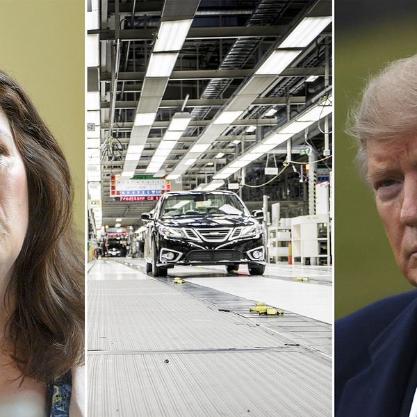 Ann Linde, en bil i en fabrik och Donald Trump