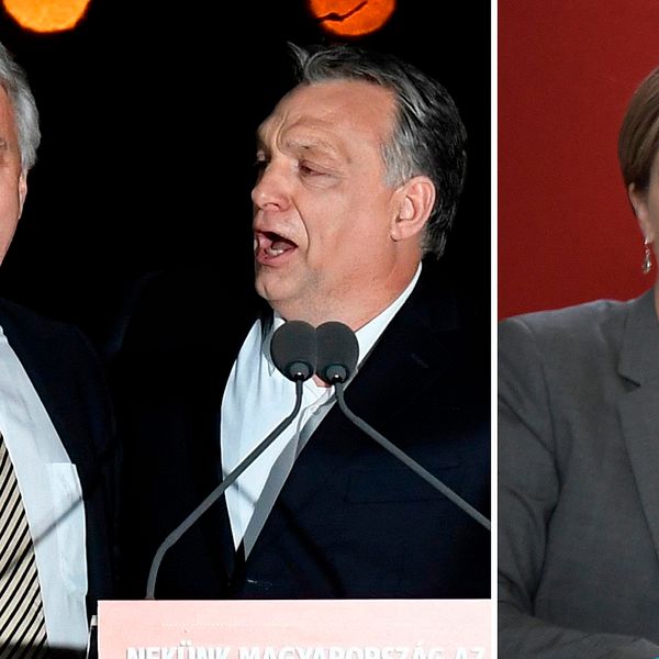 Zsolt Semjen (till vänster) bredvid Ungerns premiärminister Viktor Orban riktade i helgen hård kritik mot Annika Strandhäll (S).