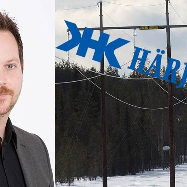 Bild på Mikael Råstedt, till vänster, och en kraftledning, till höger.