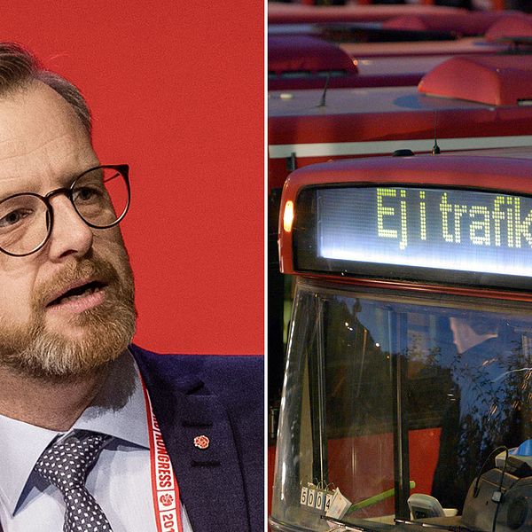Inrikesminister Mikael Damberg och bussar