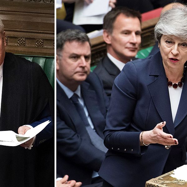 Talmannen i det brittiska underhuset John Bercow och landets premiärminister Theresa May