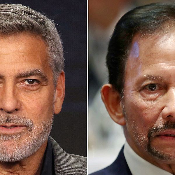 George Clooney och Bruneis sultan Hassanal Bolkiah. Arkivbilder.