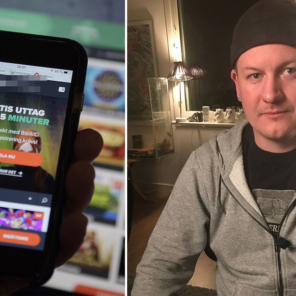 Bild till vänster: en mobil med spelreklam. Bild till höger: Caset Christopher.