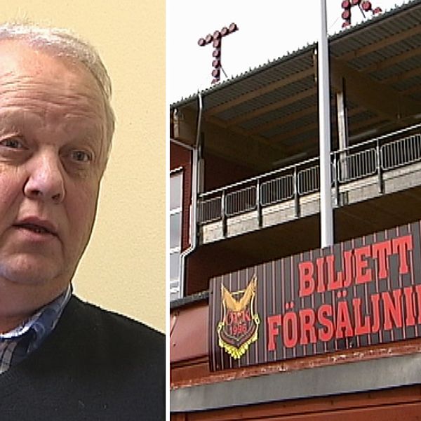 nära bild på Bo Ottosson – en medelålders man, samt vy över byggnad vid ÖFK:s arena