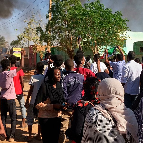 Protester mot regeringen i Khartum i januari i år. Arkivbild.