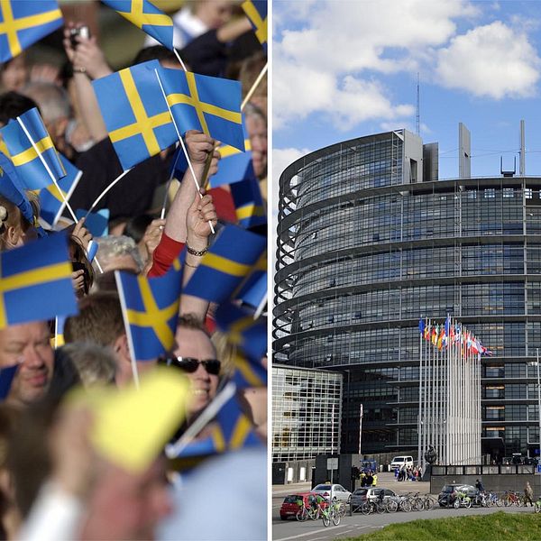 Nationaldagsfirare på Skansen i Stockholm och EU-parlamentet i Strasbourg.