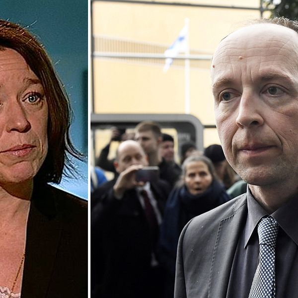 Åsa von Schoultz, professor i statsvetenskap vid Helsingfors Universitet, och Jussi Halla-aho, partiledare för Sannfinländarna.