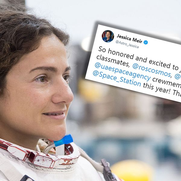 Bild på astronauten Jessica Meir och inflikat inlägg från Twitter