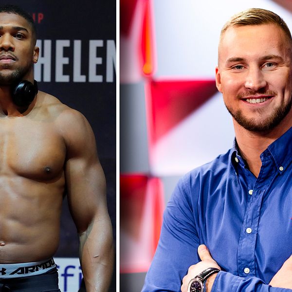 Storstjärnan Anthony Joshua (vänster) och svenske Otto Wallin (höger).