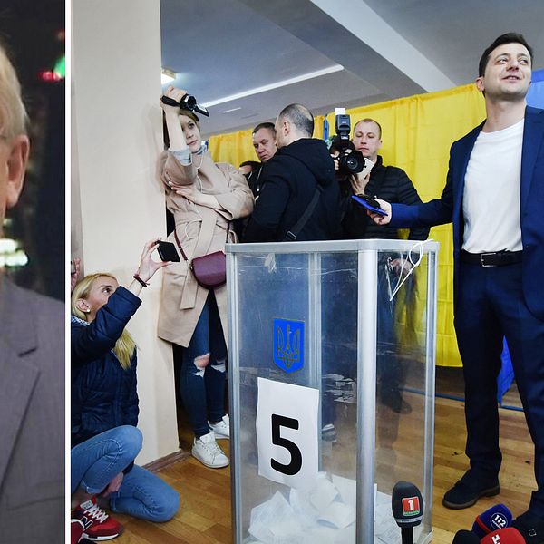 SVT:s Rysslandskorrespondent Bert Sundström och utmanaren på presidentposten i Ukraina,  Volodymyr Zelenskij