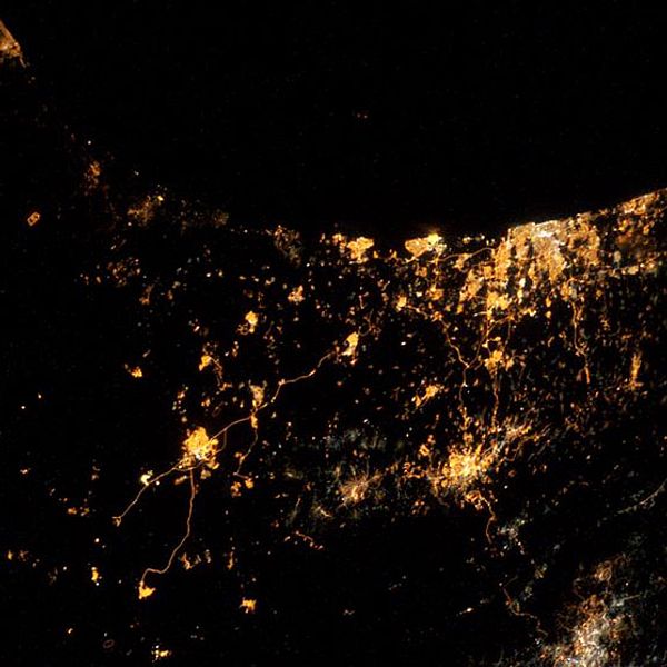 Gaza sett från rymden, twittrat av den tyske astronauten Alexander Gerst.