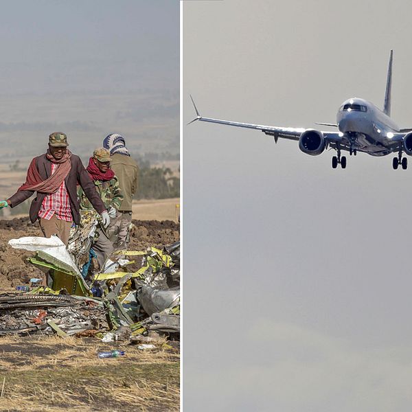 Hjälparbetare vid olycksplatsen för det Ethiopian Airlines-plan som kraschade den 10 mars 2019 i söder om Addis Ababa, Etiopien.
