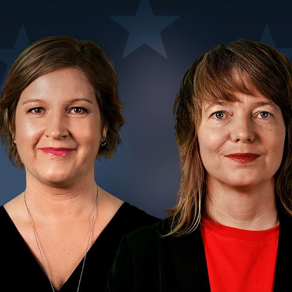 Liberalernas toppkandidat till EU-parlamentsvalet Karin Karlsbro och Vänsterpartiets toppkandidat Malin Björk