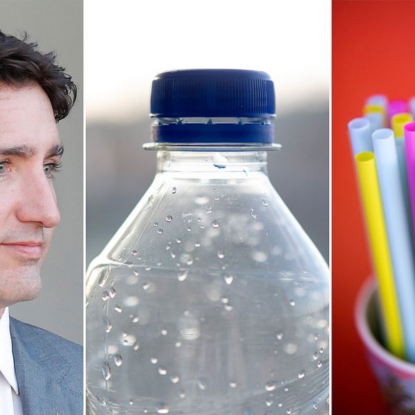 Trudeau, en plastflaska och sugrör