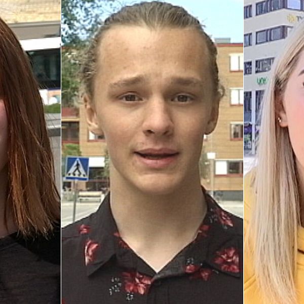 Kollage av tre bilder på tre ungdomar. En tjej i rödbrunt hår till vänster, en blond kille i mitten och en blond tjej till höger.