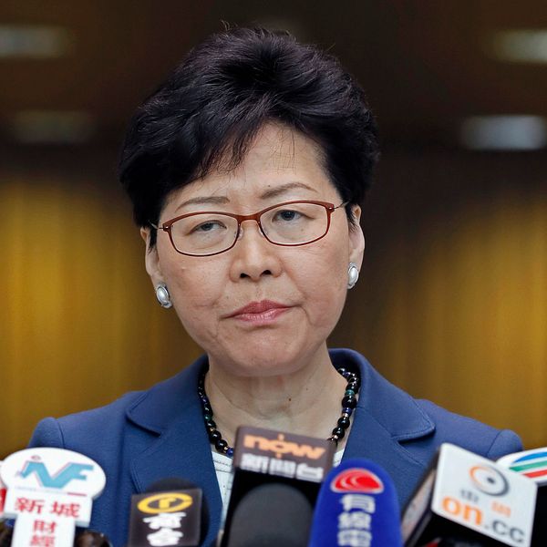 Hongkongs chefsminister Carrie Lam vid en presskonferens tidigare i veckan.