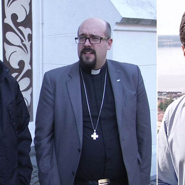 Samir Abu Eid träffar de två prästerna i Jönköping som ringde i kyrkklockorna i protest, Martin Ahlqvist och Fredrik Hollertz.