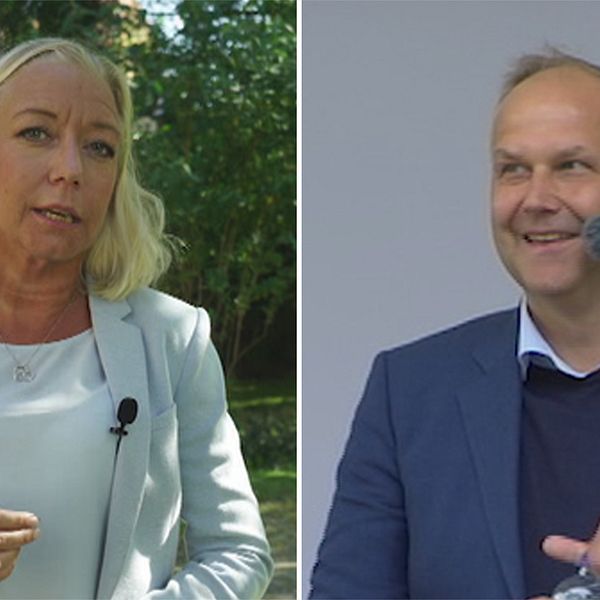 SVT:s politikreporter Elisabeth Marmorstein till vänster. Till höger: Vänsterpartiets Jonas Sjöstedt.