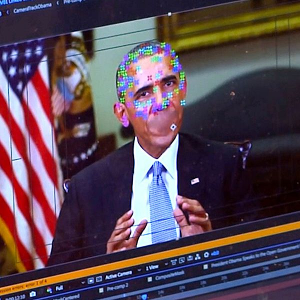 Deepfake-tekniken kan användas till att göra mnipulerade videos av politiska ledare som ser helt autentiska ut. På bilden manipuleras ett klipp med USA:s tidigare president Barack Obama.