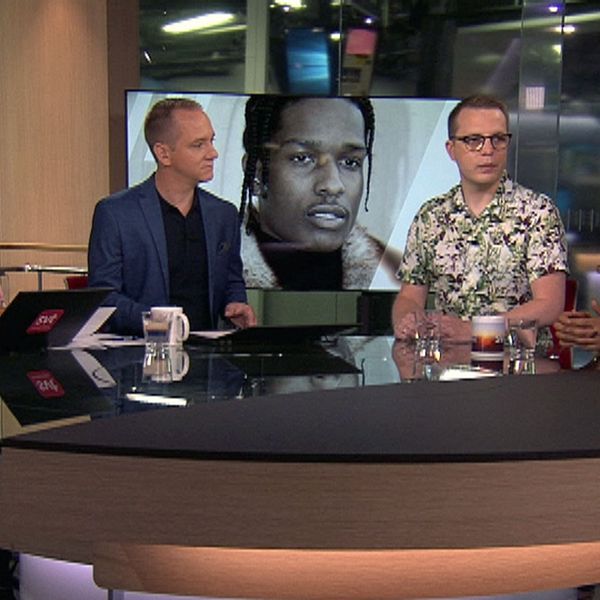 Dennis Martinsson och Ametist Azordegan gästar Morgonstudion i SVT för att diskutera läget för rapparen ASAP Rocky.